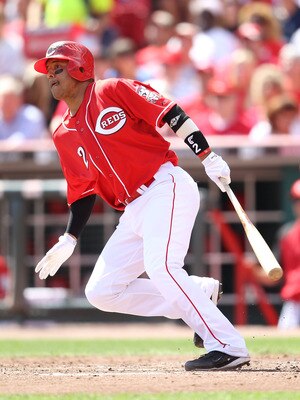 CINCINNATI - SEPTEMBER 12: Orlando Cabrera #2 of the Cincinnati Reds hits a double in the fourth inning during the game against the Pittsburgh Pirates at Great American Ballpark on September 12, 2010 in Cincinnati, Ohio.  (Photo by Andy Lyons/Getty Images