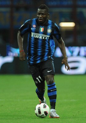 MILAN, ITALY - SEPTEMBER 11:  Sulley Ali Muntari of FC Internazionale in action during the Serie A match between FC Internazionale and Udinese Calcio at Stadio Giuseppe Meazza on September 11, 2010 in Milan, Italy.  (Photo by Valerio Pennicino/Getty Image