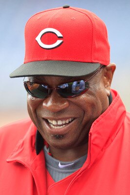 PHILADELPHIA - OCTOBER 06:  Manager Dusty Baker #12 of the Cincinnati Reds watches batting practice before Game 1 of the NLDS against the Philadelphia Phillies at Citizens Bank Park on October 6, 2010 in Philadelphia, Pennsylvania.  (Photo by Chris Trotma