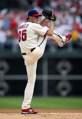PHILADELPHIA - OCTOBER 01:  Cole Hamels #35 of the Philadelphia Phillies pitches against the Milwaukee Brewers during Game 1 of the NLDS Playoffs at Citizens Bank Ballpark on October 1, 2008 in Philadelphia, Pennsylvania.  (Photo by Nick Laham/Getty Image