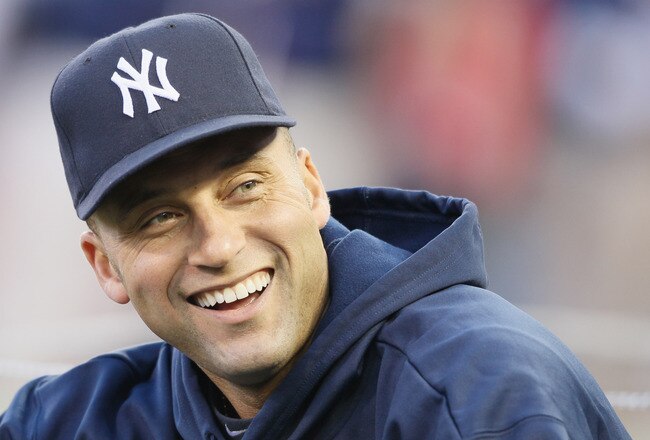 MINNEAPOLIS - OCTOBER 06:  Derek Jeter #2 of the New York Yankees looks on during batting practice before game one of the ALDS against the Minnesota Twins on October 6, 2010 at Target Field in Minneapolis, Minnesota.  (Photo by Elsa/Getty Images)