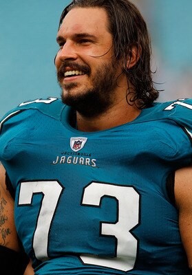 JACKSONVILLE, FL - SEPTEMBER 12:  Eben Britton #73 of the Jacksonville Jaguars smiles following a victory in the NFL season opener game against the Denver Broncos at EverBank Field on September 12, 2010 in Jacksonville, Florida.  (Photo by Sam Greenwood/G