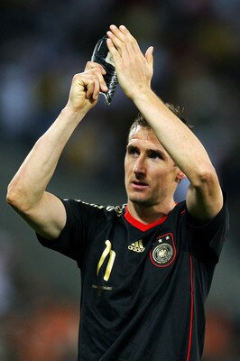 CAPE TOWN, SOUTH AFRICA - JULY 03:  Miroslav Klose of Germany celebrates victory during the 2010 FIFA World Cup South Africa Quarter Final match between Argentina and Germany at Green Point Stadium on July 3, 2010 in Cape Town, South Africa.  (Photo by Ca