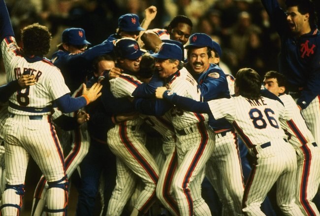 27 Oct 1986:  The New York Mets celebrate after an 8-5 win over the Boston Red Sox in game 7 of the World Series at Shea Stadium in Flushing, New York.  The Mets won the series 4 games to 3. Mandatory Credit: T. G. Higgins  /Allsport