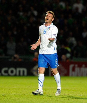 BELFAST, NORTHERN IRELAND - OCTOBER 08:  Daniele De Rossi of Italy reacts during the Euro 2012 group C qualifying match between Northern Ireland and Italy on October 8, 2010 in Belfast, Northern Ireland.  (Photo by Claudio Villa/Getty Images)