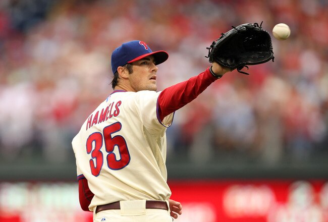 PHILADELPHIA - SEPTEMBER 26: Starting pitcher Cole Hamels #35 of the Philadelphia Phillies catches a throw during a game against the New York Mets at Citizens Bank Park on September 26, 2010 in Philadelphia, Pennsylvania. (Photo by Hunter Martin/Getty Ima