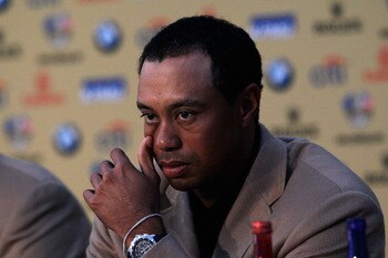 NEWPORT, WALES - OCTOBER 04:  Tiger Woods of Team USA attends a press conference following Europe's 14.5 to 13.5 victory over the USA at the 2010 Ryder Cup at the Celtic Manor Resort on October 4, 2010 in Newport, Wales.  (Photo by Sam Greenwood/Getty Ima