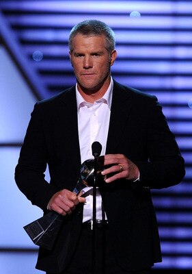 LOS ANGELES, CA - JULY 14:  Minnesota Vikings quarterback Brett Favre speaks onstage during the 2010 ESPY Awards at Nokia Theatre L.A. Live on July 14, 2010 in Los Angeles, California.  (Photo by Kevin Winter/Getty Images)