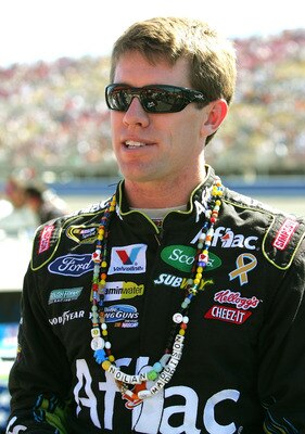 FONTANA, CA - OCTOBER 10:  Carl Edwards, driver of the #99 AFLAC Ford, waits on pit road priot to the NASCAR Sprint Cup Series Pepsi Max 400 on October 10, 2010 in Fontana, California.  (Photo by Jerry Markland/Getty Images for NASCAR)