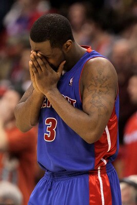 LOS ANGELES, CA - FEBRUARY 24:  Rodney Stuckey #3 of the Detroit Pistons reacts in the closing minutes of the second half against the Los Angeles Clippers at Staples Center on February 24, 2010 in Los Angeles, California. The Clippers defeated the Pistons