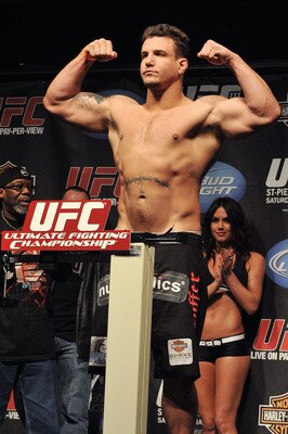 NEWARK, NJ - MARCH 26:  UFC fighter Frank Mir (pictured) weighs in for his fight against UFC fighter Shane Carwin for their Interim Championship Heavyweight fight at UFC 111: St-Pierre vs. Hardy Weigh-In on March 26, 2010 in Newark, New Jersey.  (Photo by