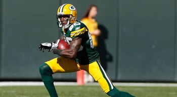 GREEN BAY, WI - OCTOBER 17: Donald Driver #80 of the Green Bay Packers runs against the Miami Dolphins at Lambeau Field on October 17, 2010 in Green Bay, Wisconsin. (Photo by Scott Boehm/Getty Images)
