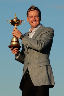 NEWPORT, WALES - OCTOBER 04:  European Team member Ian Poulter poses with the Ryder Cup following Europe's 14.5 to 13.5 victory over the USA at the 2010 Ryder Cup at the Celtic Manor Resort on October 4, 2010 in Newport, Wales.  (Photo by David Cannon/Get
