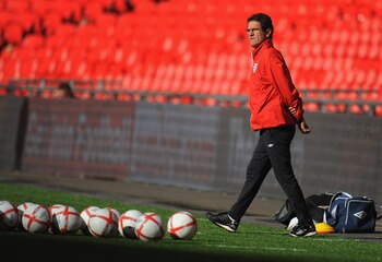 LONDON, ENGLAND - OCTOBER 11:  England manager Fabio Capello looks on during the England training session at Wembley Stadium on October 11, 2010 in London, England.  (Photo by Michael Regan/Getty Images)