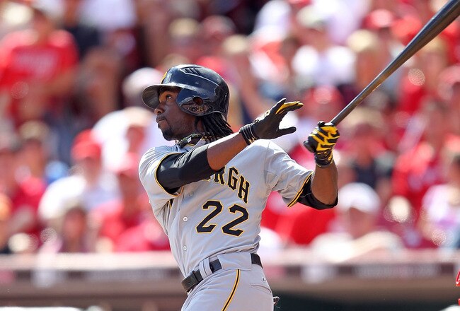 CINCINNATI - SEPTEMBER 12: Andrew McCutchen #22 of the Pittsburgh Pirates swings at a pitch during the game against the Cincinnati Reds at Great American Ballpark on September 12, 2010 in Cincinnati, Ohio. He hit a three run double in the ninth inning to