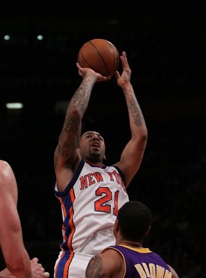 NEW YORK - JANUARY 22:  Wilson Chandler #21 of the New York Knicks in action against the Los Angeles Lakers during their game at Madison Square Garden on January 22, 2010 in New York, New York.  NOTE TO USER: User expressly acknowledges and agrees that, b
