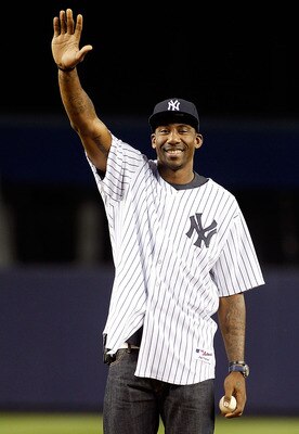 NEW YORK - SEPTEMBER 23:  Amar'e Stoudemire of the New York Knicks throws out the first pitch prior to the game between the New York Yankees and the Tampa Bay Rays on September 23, 2010 at Yankee Stadium in the Bronx borough of New York City.  (Photo by M