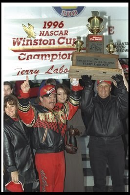 10 Nov 1996:  NASCAR driver Terry LaBonte and team owner Rick Hendrick celebrate after the NAPA 500 NASCAR event at the Atlanta Motor Speedway in Hampton, Georgia. Terry Labonte finished fifth and captured the Winston Cup Series points trophy at this even