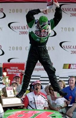 12 Nov 2000:  Driver Bobby Labonte #18 who drives a Pontiac Monte Carlo for Joe Gibbs Racing Celebrates after his win of the Pennzoil 400, part of the NASCAR Winston Cup Series at the Homestead Miami Speedway in Homestead, Florida.Mandatory Credit: Jon Fe