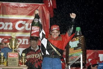 8 Nov 1998:  Jeff Gordon celebrates during the NASCAR Napa 500 at the Atlanta Motor Speedway in Hampton, Georgia. Mandatory Credit: David Taylor  /Allsport