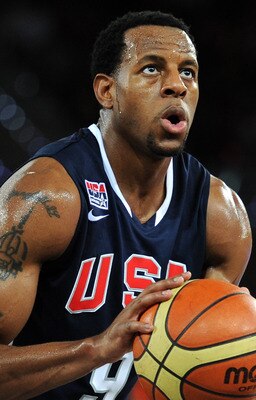 MADRID, SPAIN - AUGUST 22:  Andre Iguodala of the USA concentrates on a free throw during a friendly basketball game between Spain and the USA at La Caja Magica on August 22, 2010 in Madrid, Spain.  (Photo by Jasper Juinen/Getty Images)