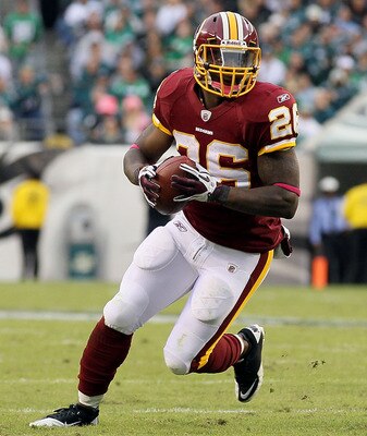 PHILADELPHIA - OCTOBER 03:  Clinton Portis #26 of the Washington Redskins runs the ball against the Philadelphia Eagles on October 3, 2010 at Lincoln Financial Field in Philadelphia, Pennsylvania.  (Photo by Jim McIsaac/Getty Images)