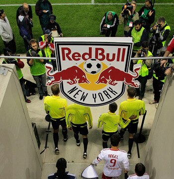 HARRISON, NJ - OCTOBER 21: New York Red Bulls and the New England Revolution walk on to the field prior to their match at Red Bull Arena on October 21, 2010 in Harrison, New Jersey. The Red Bulls defeated the Revolution 2-0.  (Photo by Chris Trotman/Getty