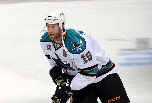 ANAHEIM, CA - SEPTEMBER 22:  Joe Thornton #19 of the San Jose Sharks warms up against the Anaheim Ducks at Honda Center on September 22, 2010 in Anaheim, California.  (Photo by Harry How/Getty Images)