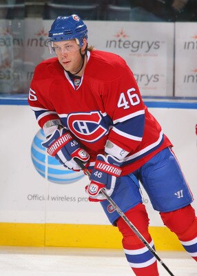 BUFFALO, NY - OCTOBER 15: Andrei Kostisyn #46 of the Montreal Canadiens skates during the warmup prior to play against the Buffalo Sabres at HSBC Arena on October 15, 2010 in Buffalo, New York. Montreal won 2-1.  (Photo by Rick Stewart/Getty Images)