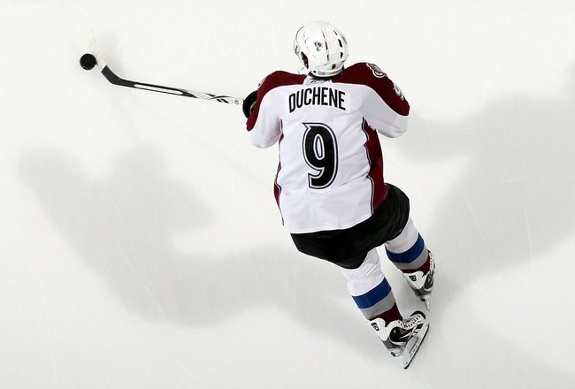 UNIONDALE, NY - OCTOBER 16:  Matt Duchene #9 of the Colorado Avalanche warms up before playing against the New York Islanders on October 16, 2010 at Nassau Coliseum in Uniondale, New York.  (Photo by Jim McIsaac/Getty Images)