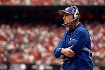 HOUSTON - OCTOBER 10:  Head coach Tom Coughlin of the New York Giants during the game against the Houston Texans at Reliant Stadium on October 10, 2010 in Houston, Texas.  (Photo by Chris Graythen/Getty Images)
