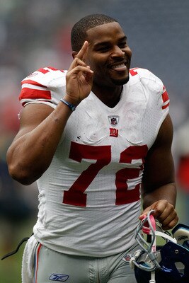 HOUSTON - OCTOBER 10:  Osi Umenyiora #72 of the New York Giants in action during the game against the Houston Texans at Reliant Stadium on October 10, 2010 in Houston, Texas.  (Photo by Chris Graythen/Getty Images)