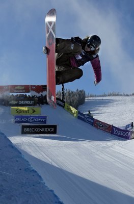 BRECKENRIDGE, CO - DECEMBER 15:  Tricia Byrnes of the USA competes during qualifying for the Chevrolet U.S. Snowboard Grand Prix in the Freeway Half Pipe on December 15, 2007 in Breckenridge, Colorado.  (Photo by Doug Pensinger/Getty Images)