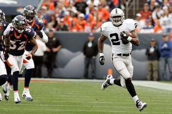 Run DMC beats the Broncos defense for one of his four TD's in the game.