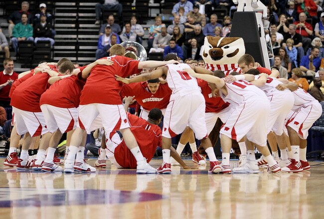 JACKSONVILLE, FL - MARCH 21:  The Wisconsin Badgers prepare to take on the Cornell Big Red during the second round of the 2010 NCAA men's basketball tournament at Jacksonville Veteran's Memorial Arena on March 21, 2010 in Jacksonville, Florida.  (Photo by