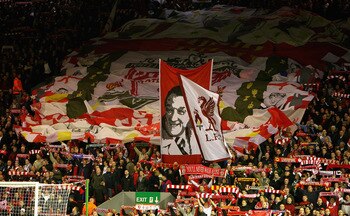 LIVERPOOL, ENGLAND - OCTOBER 20:  The Kop  during the UEFA Champions League Group E match between Liverpool and Lyon at Anfield on October 20, 2009 in Liverpool, England.  (Photo by Clive Brunskill/Getty Images)