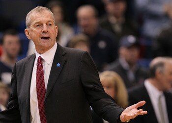 HARTFORD, CT - FEBRUARY 13: Coach Jim Calhoun of the Connecticut Huskies reacts during a game against the Cincinnati Bearcats at the XL Center on February 13, 2010 in Hartford, Connecticut. (Photo by Jim Rogash/Getty Images)
