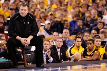 INDIANAPOLIS - APRIL 03:  Head coach Bob Huggins of the West Virginia Mountaineers looks on while taking on the Duke Blue Devils during the National Semifinal game of the 2010 NCAA Division I Men's Basketball Championship at Lucas Oil Stadium on April 3,
