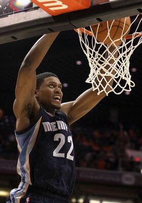 PHOENIX - NOVEMBER 05:  Rudy Gay #22 of the Memphis Grizzlies slam dunks the ball against the Phoenix Suns during the NBA game at US Airways Center on November 5, 2010 in Phoenix, Arizona. The Suns defeated the Grizzlies 123-118 in double overtime.  NOTE