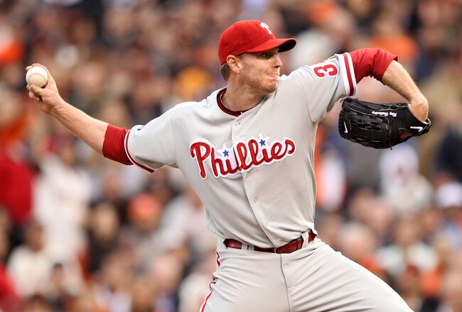 SAN FRANCISCO - OCTOBER 21:  Roy Halladay #34 of the Philadelphia Phillies throws a pitch against the San Francisco Giants in Game Five of the NLCS during the 2010 MLB Playoffs at AT&T Park on October 21, 2010 in San Francisco, California.  (Photo by Ezra