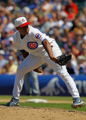 CHICAGO - JULY 03: Carlos Marmol #49 of the Chicago Cubs pitches in the 9th inning on his way to a save against the Cincinnati Reds at Wrigley Field on July 3, 2010 in Chicago, Illinois. The Cubs defeated the Reds 3-1. (Photo by Jonathan Daniel/Getty Imag