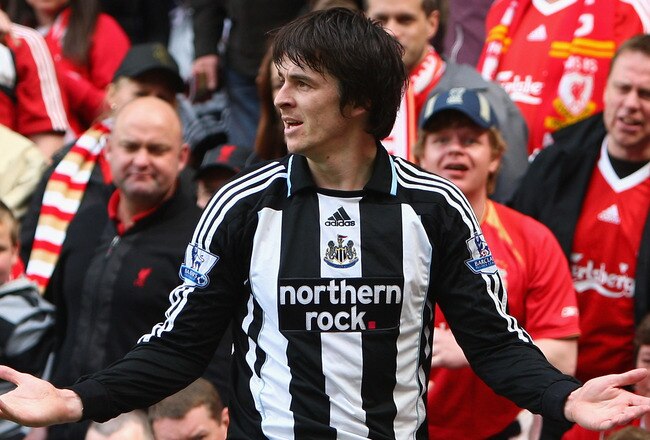 LIVERPOOL, UNITED KINGDOM - MAY 03:  Joey Barton of Newcastle United protests after a challenge on Xabi Alonso of Liverpool and is subsequently sent off by Referee Phil Dowd during the Barclays Premier League match between Liverpool and Newcastle United a