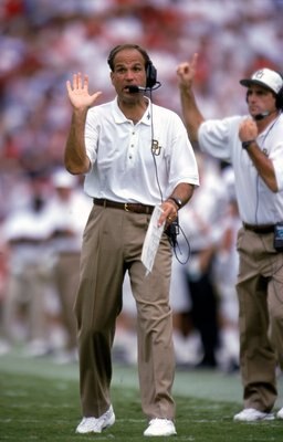 18 Sep 1999: Kevin Steele of the Baylor Bears motions from the sidelines during a game against the Oklahoma Sooners at Owen Field in Norman, Oklahoma. The Sooners defeated the Bears 41-10.