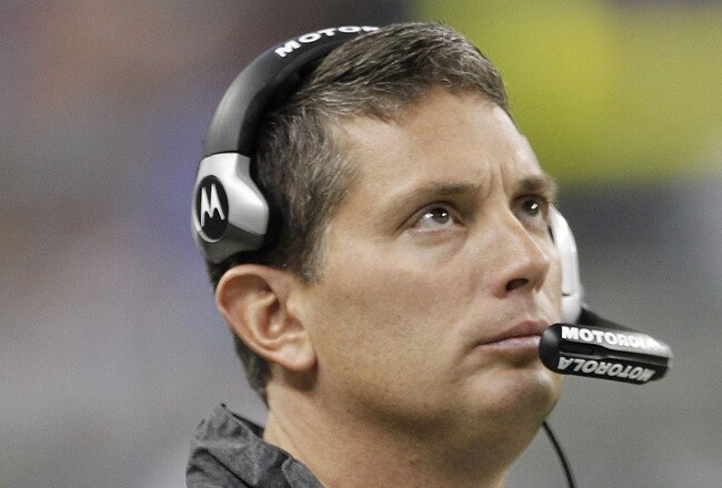 DETROIT - OCTOBER 31: Detroit Lions head coach Jim Schwartz watches the action during the game against the Washington Redskins at Ford Field on October 31, 2010 in Detroit, Michigan. The Lions defeated the Redskins 37-25.  (Photo by Leon Halip/Getty Image