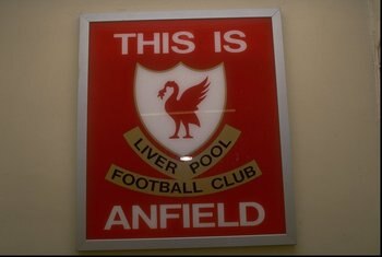 Sep 1989:  The famous This is Anfield sign in the tunnel at Anfield pictured before the match against Tottenham Hotspur at Anfield in Liverpool, England. Liverpool won the match 1-0. The Liverpool players touch the emblem for good luck before going on tot