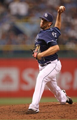 ST PETERSBURG, FL - OCTOBER 07:  James Shields #33 the Tampa Bay Rays pitches during Game 2 of the ALDS against the Texas Rangers at Tropicana Field on October 7, 2010 in St. Petersburg, Florida.  (Photo by Mike Ehrmann/Getty Images)