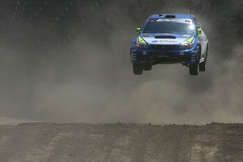 CARSON, CA - AUGUST 03:  Gold medal winner drivers Travis Pastrana and Carolyn Bosley compete in the Rally Car race during the summer X Games 14 at Home Depot Center on August 3, 2008 in Carson, California.  (Photo by Christian Petersen/Getty Images)
