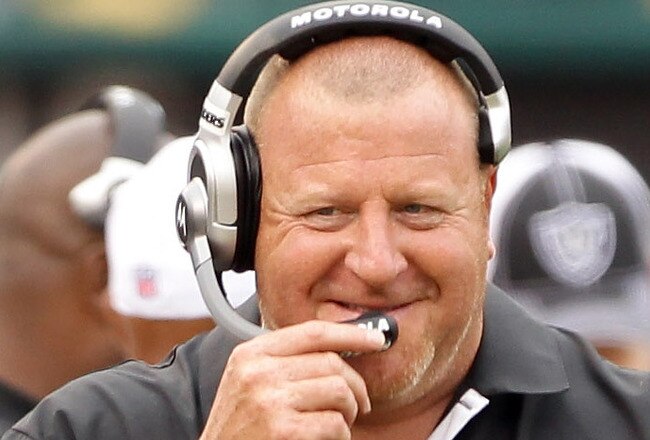 OAKLAND, CA - SEPTEMBER 19:  Head coach Tom Cable of the Oakland Raiders walks the sidelines during their game against the St. Louis Rams at the Oakland-Alameda County Coliseum on September 19, 2010 in Oakland, California.  (Photo by Ezra Shaw/Getty Image