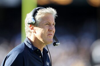 OAKLAND, CA - OCTOBER 31:  Head coach Pete Carroll of the Seattle Seahawks in action against the Oakland Raiders at Oakland-Alameda County Coliseum on October 31, 2010 in Oakland, California.  (Photo by Ezra Shaw/Getty Images)