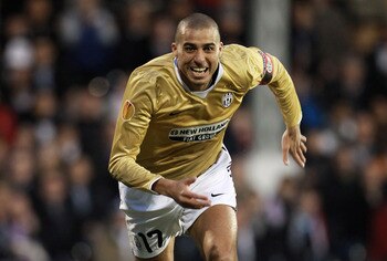 LONDON, ENGLAND - MARCH 18:  David Trezeguet of Juventus celebrates scoring the opening goal during the UEFA Europa League Round of 16 second leg match between Fulham and Juventus at Craven Cottage on March 18, 2010 in London, England.  (Photo by Phil Col